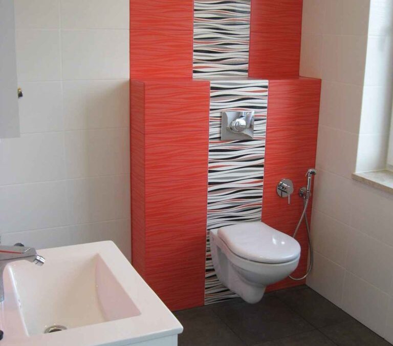 Stylowa łazienka czarno biało czerwona