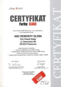 Certyfikat malarza ABC Remonty Oleba