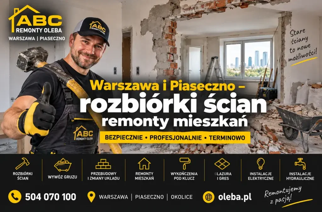 Warszawa i Piaseczno – rozbiórki ścian remonty mieszkań i przebudowy wnętrz